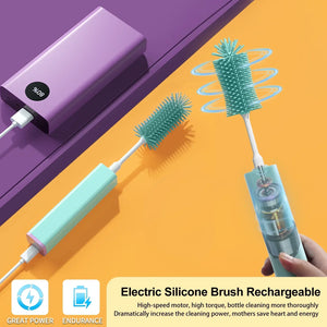 Electric Bottle Brush Cleaner Set – 360° Silicone Bottle & Nipple Scrubber with Straw Brush for New Moms - Dazzling Beauty Solution
