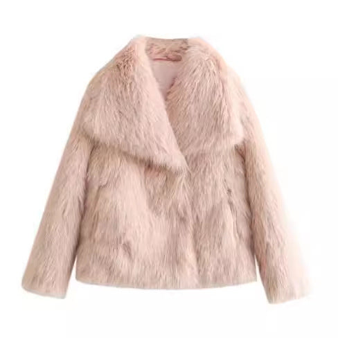 Winter Plush Coat Fashion Warm Thicken Fluffy Lapel Jacket Outwear Casual Long Sleeve Tops Womens Clothing - Dazzling Beauty Solution