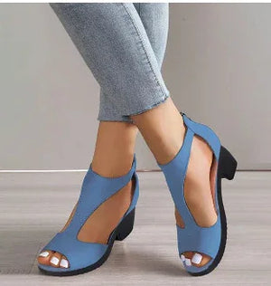 Women's Zippered High Heeled Fish Beak Sandals - Dazzling Beauty Solution