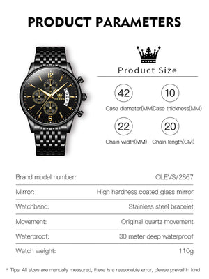 OLEVS. OLEVS Mens Watch Analog Quartz Movement Business Stainless Steel Waterproof Luminous Chronograph Day Date Luxury Dress Business Big Face Rome Number Diamond Dial Male Wrist Watches 2867