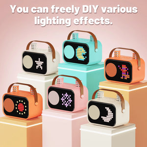 Karaoke Machine, Mini Karaoke Machine for Adult, 15 Animation Display Modes, 4 Funny Magic Voice, Beige