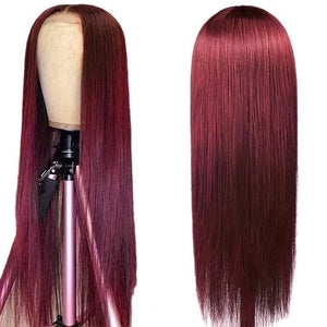 Wine Red Straight Front Lace Straight Hair Wig - Dazzling Beauty Solution