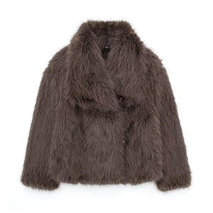 Winter Plush Coat Fashion Warm Thicken Fluffy Lapel Jacket Outwear Casual Long Sleeve Tops Womens Clothing - Dazzling Beauty Solution