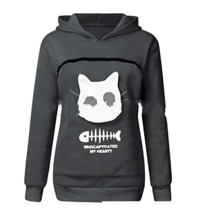 Women Hoodie Sweatshirt With Cat Pet Pocket Design Long Sleeve Sweater Cat Outfit - Dazzling Beauty Solution