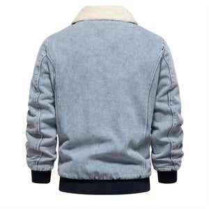 Men's Plush Denim Jacket In European Size - Dazzling Beauty Solution
