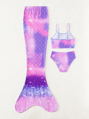 Tween Girl Fish Scales Print Mermaid Tail Set