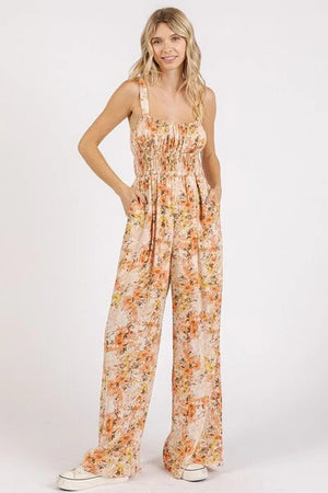 Mittoshop Flower Print Jumpsuit - Gathered Bust Sleeveless Style - Dazzling Beauty Solution