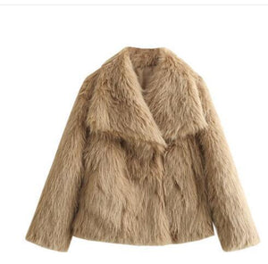 Winter Plush Coat Fashion Warm Thicken Fluffy Lapel Jacket Outwear Casual Long Sleeve Tops Womens Clothing - Dazzling Beauty Solution
