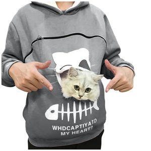 Women Hoodie Sweatshirt With Cat Pet Pocket Design Long Sleeve Sweater Cat Outfit - Dazzling Beauty Solution