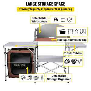 Foldable Camping Kitchen Table with Windshield & Storage - Dazzling Beauty Solution