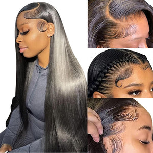 Long Straight Human Hair Wig – Center-Part Bangs, Hand-Woven (12”–32”) - Dazzling Beauty Solution