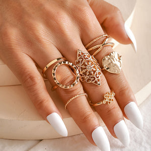 Vintage Lotus & Snake Diamond Ring Set – 8-Piece Stackable Set - Dazzling Beauty Solution