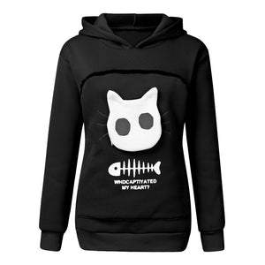 Women Hoodie Sweatshirt With Cat Pet Pocket Design Long Sleeve Sweater Cat Outfit - Dazzling Beauty Solution
