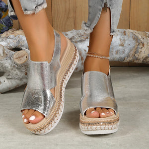 Summer Shiny Sandals Hollow Design Fish Mouth Sandal For Women Fashion Buckle Wedges Shoes - Dazzling Beauty Solution