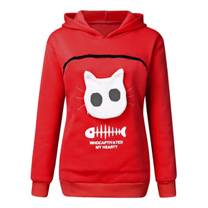 Women Hoodie Sweatshirt With Cat Pet Pocket Design Long Sleeve Sweater Cat Outfit - Dazzling Beauty Solution