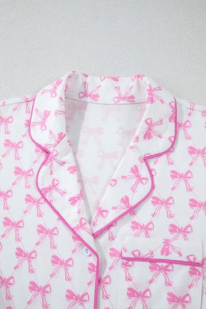 Bowknot Shirt and Ruffle Hem Shorts Pajama Set - Dazzling Beauty Solution