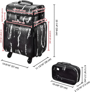 Byootique Rolling Makeup Train Case – Crocodile Leather Texture (Black & White) - Dazzling Beauty Solution