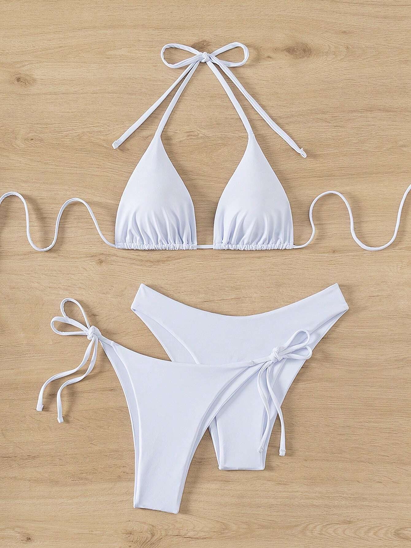 Swim Basics Summer Beach Women'S Solid Color Bikini Swimwear 3-Piece Set