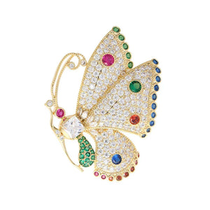 Unisex Colorful Butterfly Zircon Brooch – Gold-Plated Gemstone Pin - Dazzling Beauty Solution