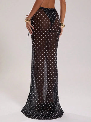 BAE Women’s New Arrival Black & White Polka Dot Low Waist Drawstring Resort Swimwear - Dazzling Beauty Solution