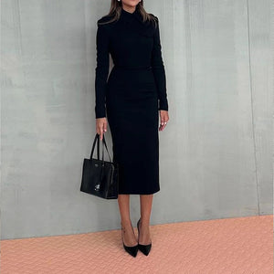 Women’s Hip Skirt Set – Elegant Polyester Outfit Black - Dazzling Beauty Solution