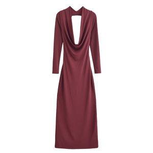 Backless Slim Fit Pleated Long Sleeve Dress - Dazzling Beauty Solution