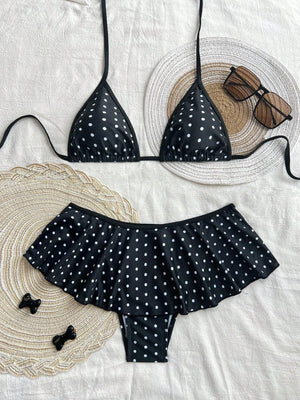 Swim Chiccia Women’s 2-Piece Polka Dot Bikini – Spaghetti Strap Top & Ruffled Contrast Bottoms - Dazzling Beauty Solution