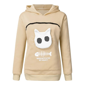 Women Hoodie Sweatshirt With Cat Pet Pocket Design Long Sleeve Sweater Cat Outfit - Dazzling Beauty Solution