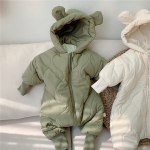 Baby Winter Hooded Jumpsuit with Ears – Warm Quilted Romper for Boys & Girls - Dazzling Beauty Solution