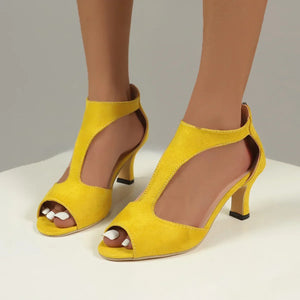 Women's Zippered High Heeled Fish Beak Sandals - Dazzling Beauty Solution