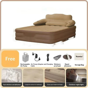 Queen Size Inflatable Bed with Backrest 203x152x48cm - Portable Camping Air Mattress - Dazzling Beauty Solution