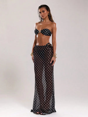 BAE Women’s New Arrival Black & White Polka Dot Low Waist Drawstring Resort Swimwear - Dazzling Beauty Solution