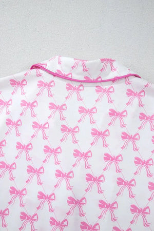 Bowknot Shirt and Ruffle Hem Shorts Pajama Set - Dazzling Beauty Solution