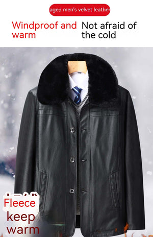 Men’s Winter Velvet PU Leather Jacket  Padded Warm Coat