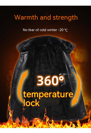 Men’s Winter Velvet PU Leather Jacket  Padded Warm Coat