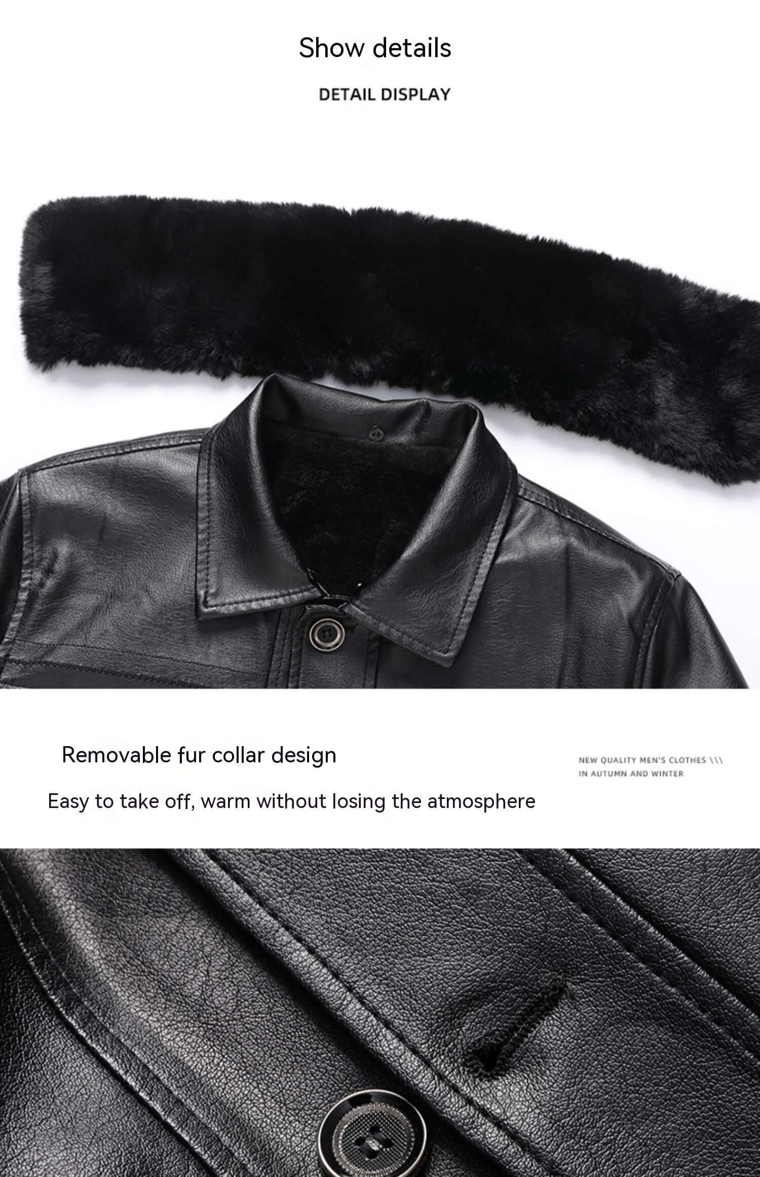 Men’s Winter Velvet PU Leather Jacket  Padded Warm Coat