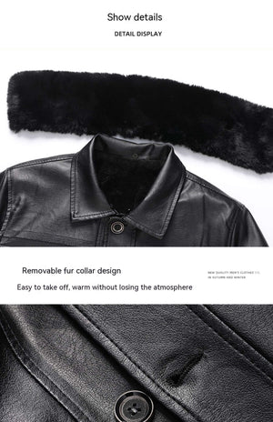 Men’s Winter Velvet PU Leather Jacket  Padded Warm Coat