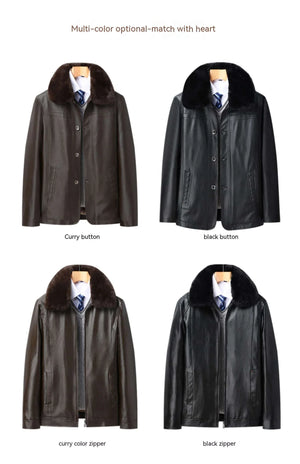 Men’s Winter Velvet PU Leather Jacket Padded Warm Coat - Dazzling Beauty Solution