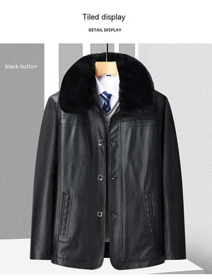 Men’s Winter Velvet PU Leather Jacket  Padded Warm Coat