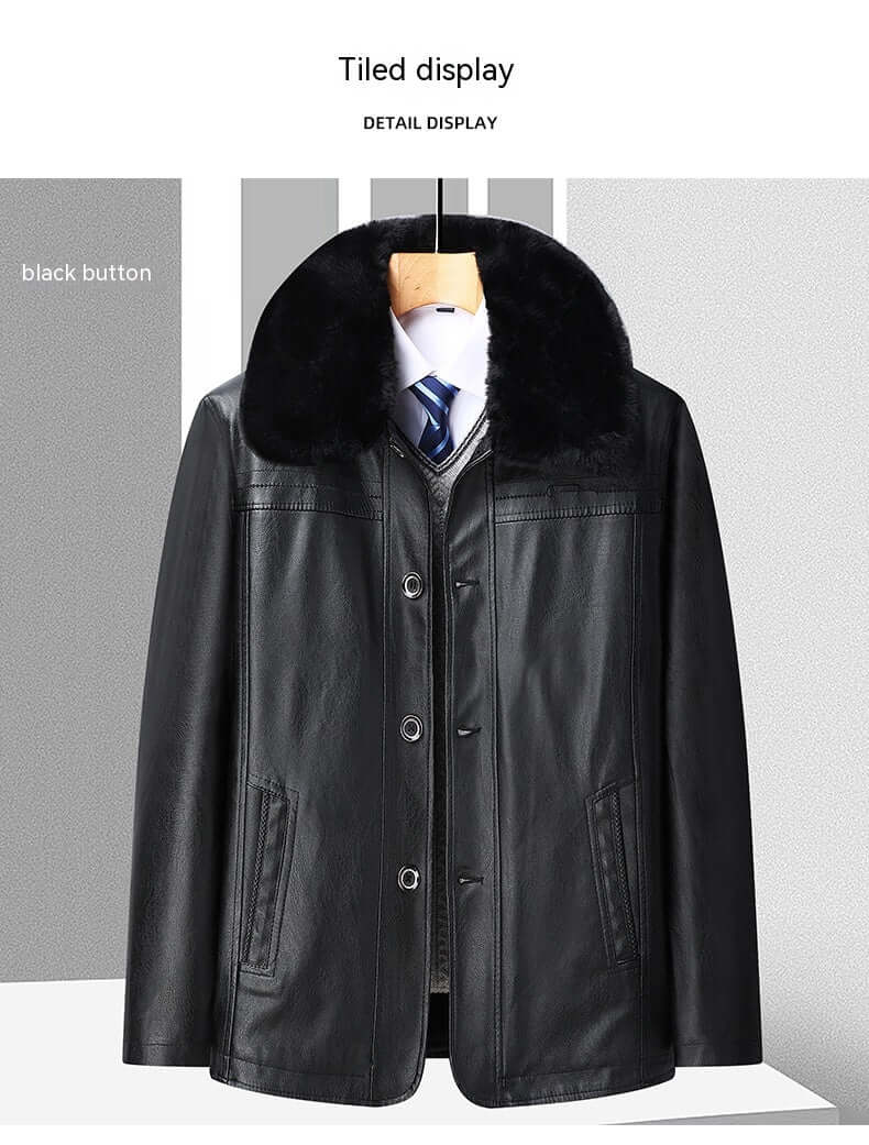 Men’s Winter Velvet PU Leather Jacket  Padded Warm Coat