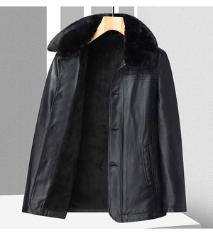 Men’s Winter Velvet PU Leather Jacket  Padded Warm Coat