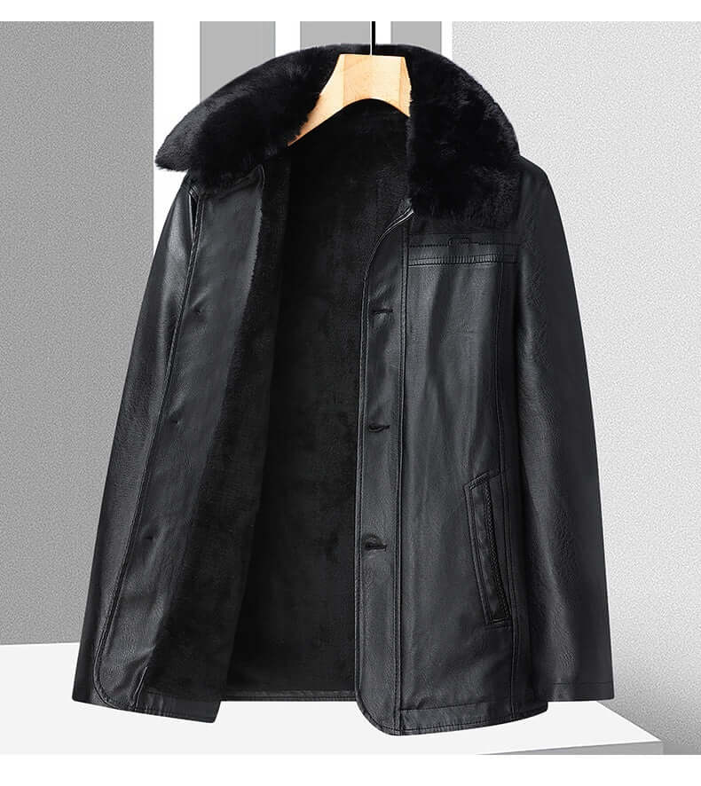Men’s Winter Velvet PU Leather Jacket  Padded Warm Coat