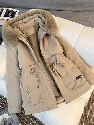 Fur Collar Fashionable All-matching Jacket Hooded Warm Cotton-padded Coat - Dazzling Beauty Solution
