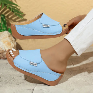 Summer Wedge Slides Slippers Fashion Fish Mouth Thick Bottom Roman Shoes Solid Color Beach Sandals For Women - Dazzling Beauty Solution