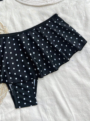 Swim Chiccia Springbreak 2Pcs Women Summer Beachwear Outfits, Polka Dot Spaghetti Strap Top and Ruffled Trim Contrast Colored Bikini Bottoms