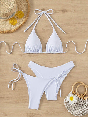 Swim Basics Summer Beach Women'S Solid Color Bikini Swimwear 3-Piece Set