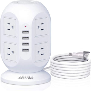 12-in-1 Power Strip Tower with USB Ports – 10FT Extension Cord, Surge Protector & Space-Saving Design - Dazzling Beauty Solution
