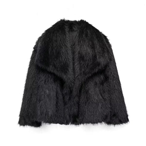Winter Plush Coat Fashion Warm Thicken Fluffy Lapel Jacket Outwear Casual Long Sleeve Tops Womens Clothing - Dazzling Beauty Solution