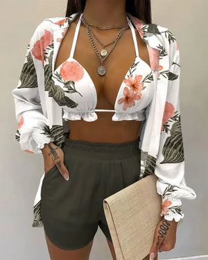 Women's Summer Solid Color Printing 3-piece Suit - Dazzling Beauty Solution