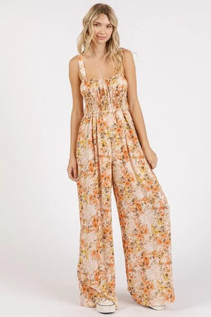 Mittoshop Flower Print Jumpsuit - Gathered Bust Sleeveless Style - Dazzling Beauty Solution